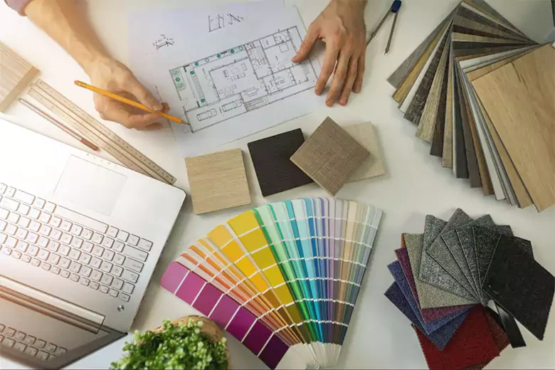 A designer working on an interior design project. A designer working on an interior design project.