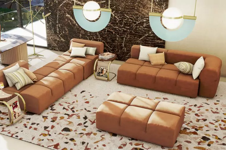 A living room with modular furniture