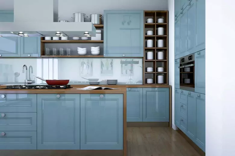 Modern kitchen interior design with monochromatic color palette. Modern kitchen interior design with monochromatic color palette.