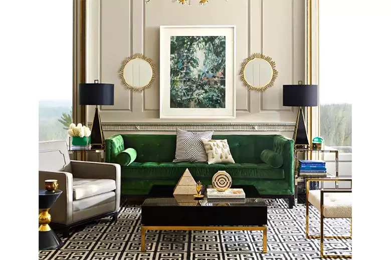 Art Deco-inspired accents in a living room