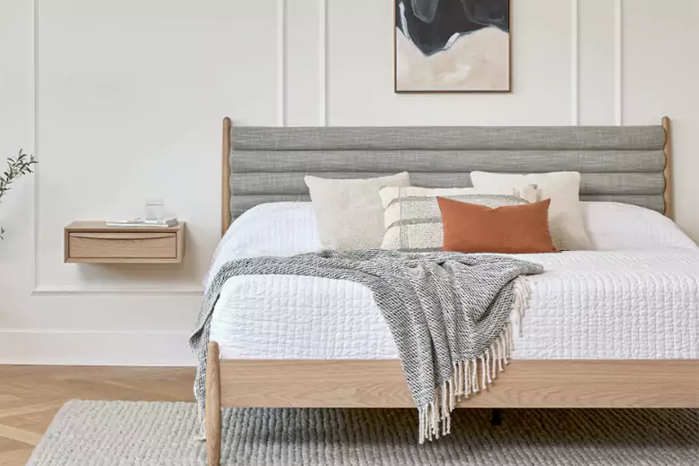 Bedroom furniture design with floating nightstands.
