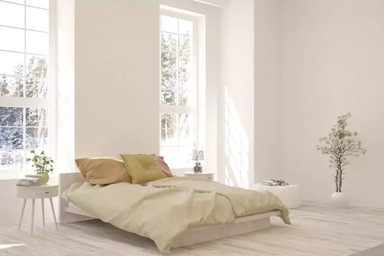A Scandinavian bedroom with ample natural light A Scandinavian bedroom with ample natural light