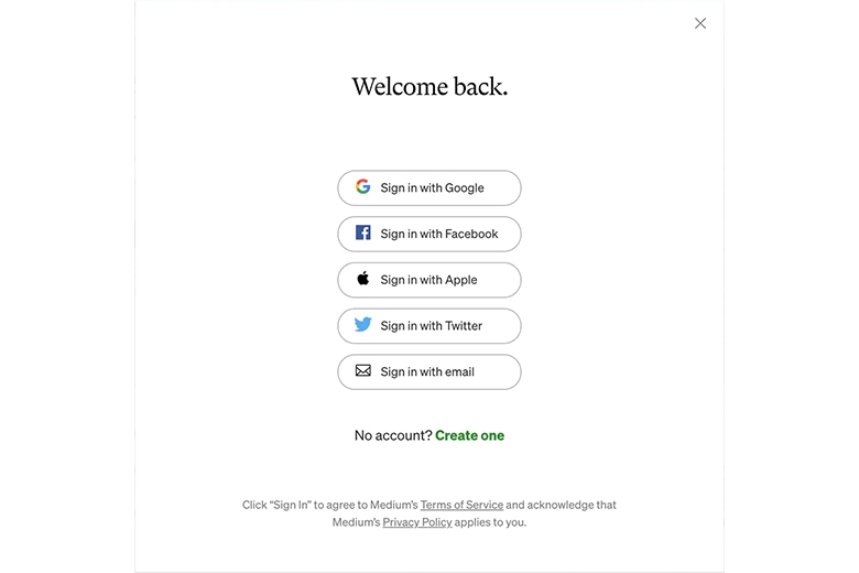 Welcome Back page of a website.
