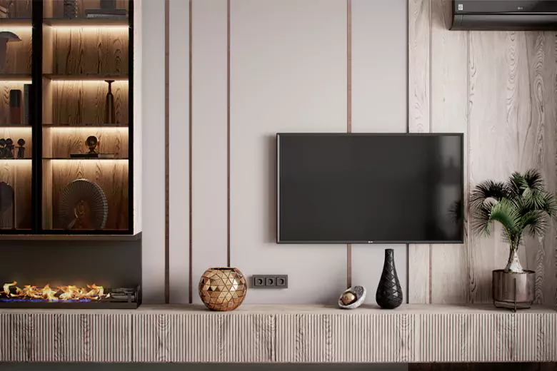Floating TV units in a hall