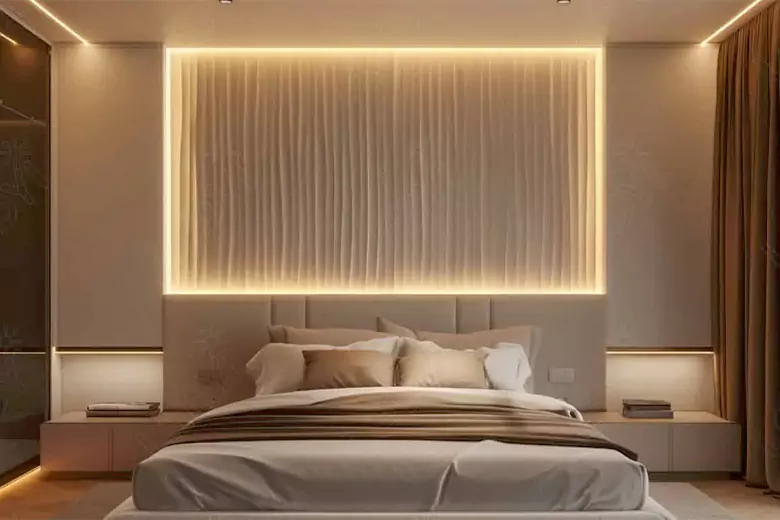 A headboard with integrated lighting.
