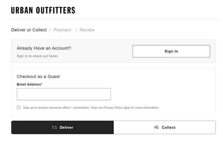 Login page UI design of Urban Outfitters.
