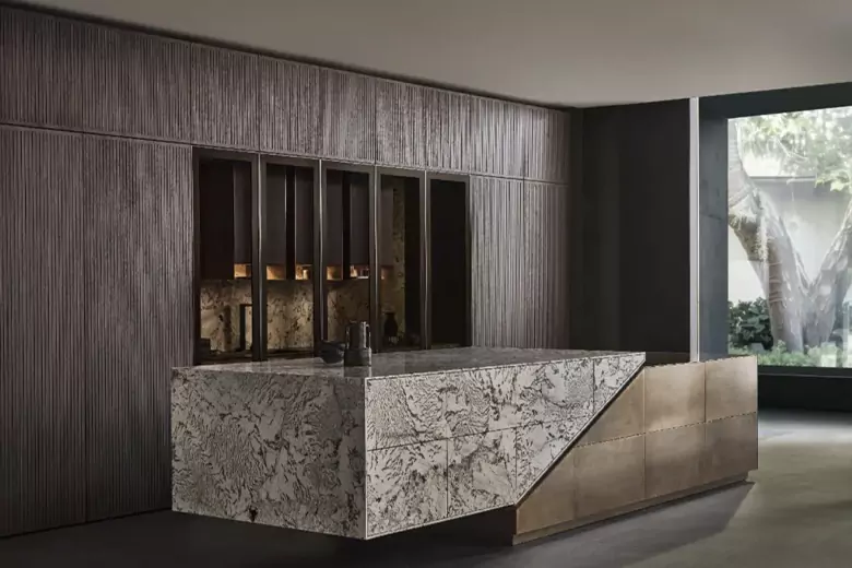 Image featuring trendy textured cabinets, adding depth and style to the kitchen. Image featuring trendy textured cabinets, adding depth and style to the kitchen.