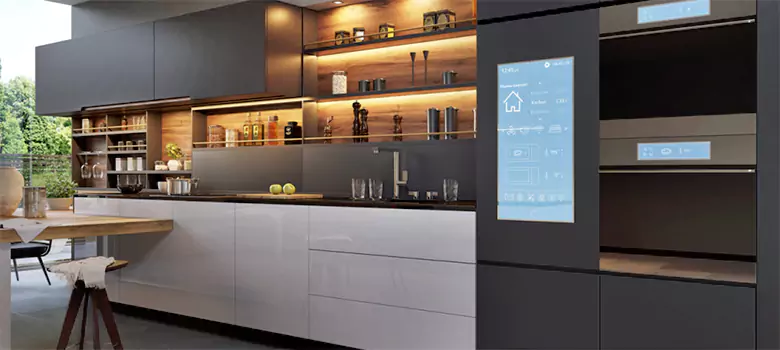 Integrated smart appliances in a kitchen, seamlessly blending technology with style.
Integrated smart appliances in a kitchen, seamlessly blending technology with style.