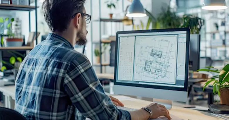 Interior designer working on a project with the help of free AI interior design software and tools.