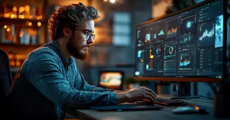 A graphic designer using AI tools to create a design.