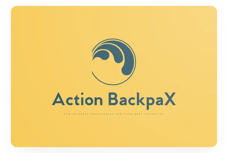 AI-generated logo of Action BackpaX brand with a wave symbol and tagline.