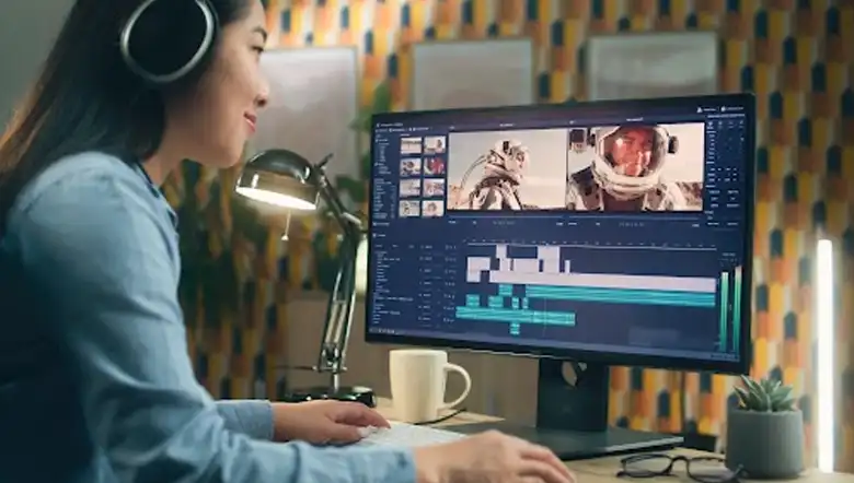 Young professional animator using software to create animated characters and designs.
