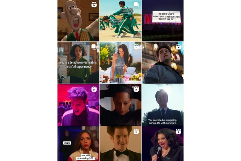 Vertical screenshot of Netflix's Instagram feed showcasing 12 posts.