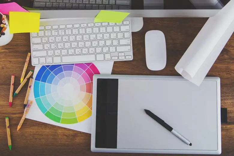 Work table of a graphic design certificate student