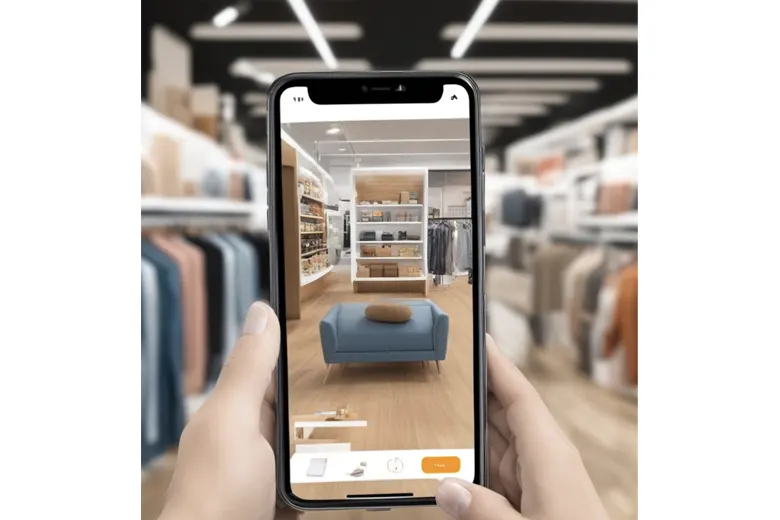 Picture of an AR Technology in action highlighting modern showroom design.