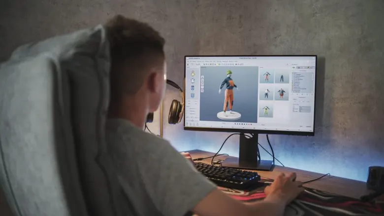 A designer working on character design on a desktop
A designer working on character design on a desktop