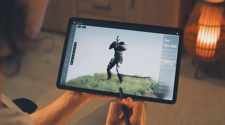 Young professional focused on rendering an image for an animation project.