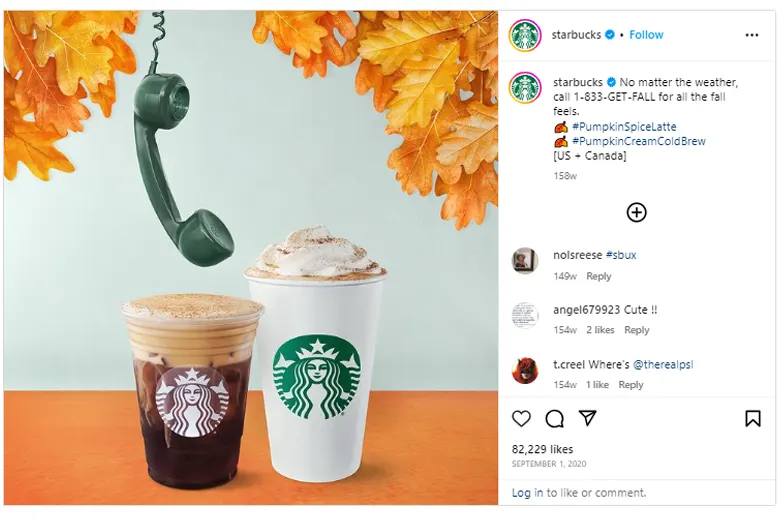 Instagram post of Starbucks coffee brand featuring a new beverage.
