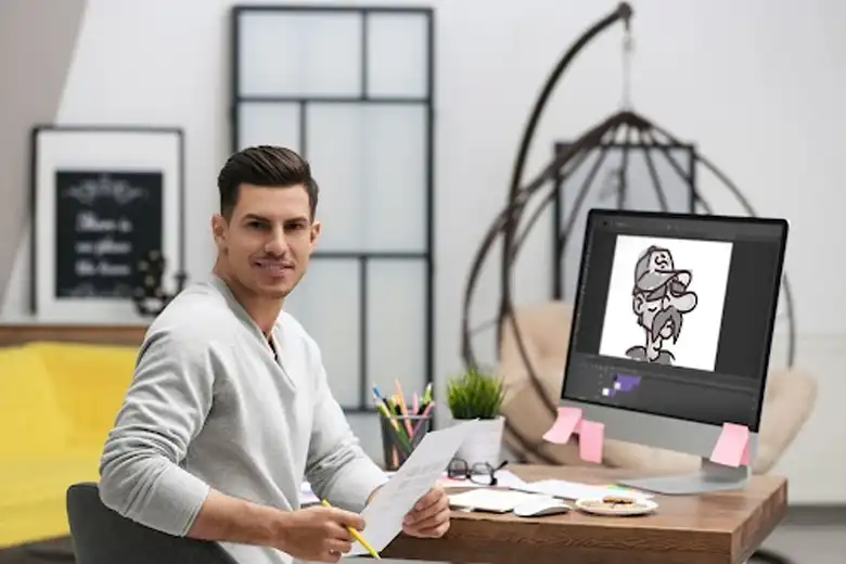 Animator designing animated characters for a film.
