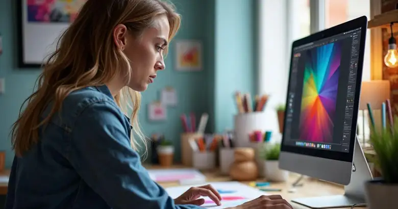 A student of graphic designer certification studying color theory.