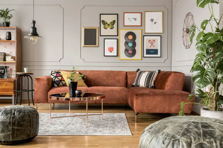 Scandinavian living room with maximalist wall art Scandinavian living room with maximalist wall art