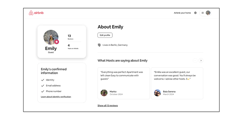 Example of Profile UI design from Airbnb
Example of Profile UI design from Airbnb