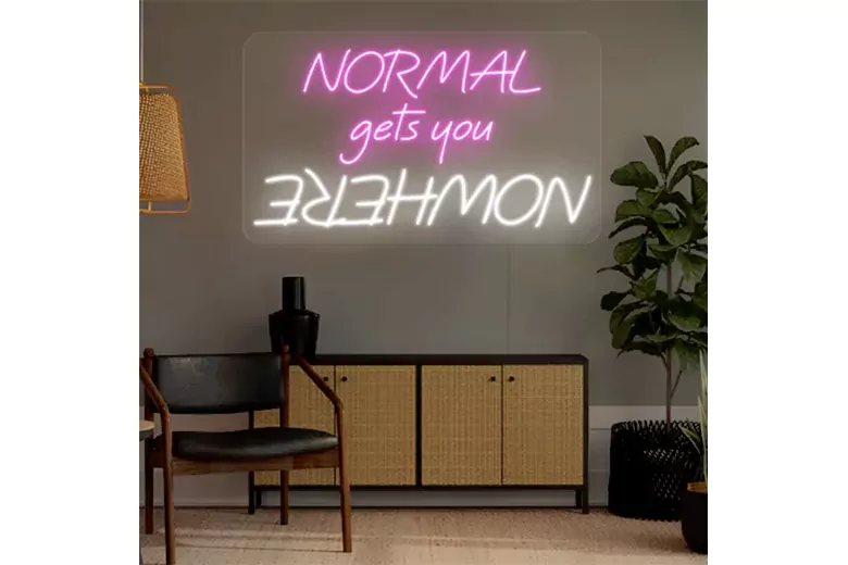 Scandinavian living room with neon installations Scandinavian living room with neon installations