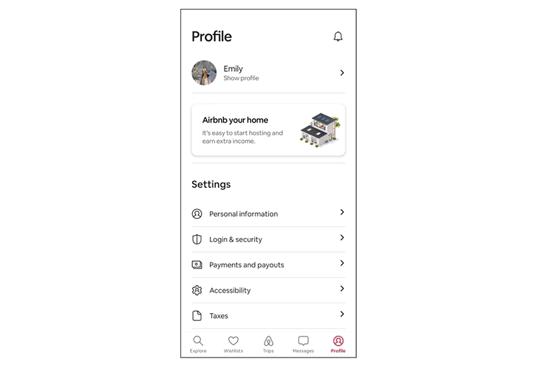 The Profile Settings page of Airbnb The Profile Settings page of Airbnb