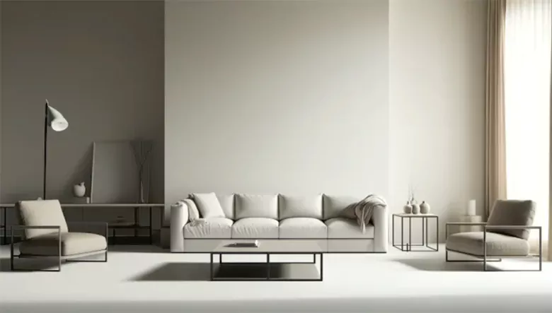 Picture of a modern furniture design featuring a sofa, armchairs, and coffee table in neutral tones.