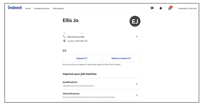 Profile UI design example from Indeed
Profile UI design example from Indeed