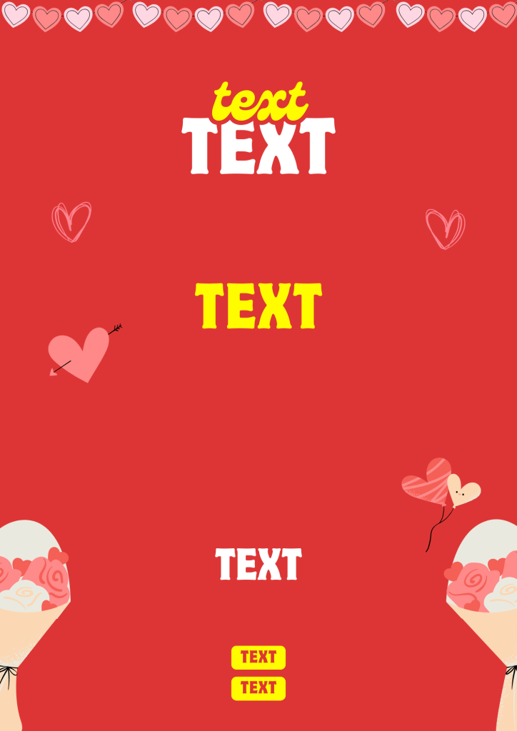 Valentine's Day graphic design card template with hearts and roses.
