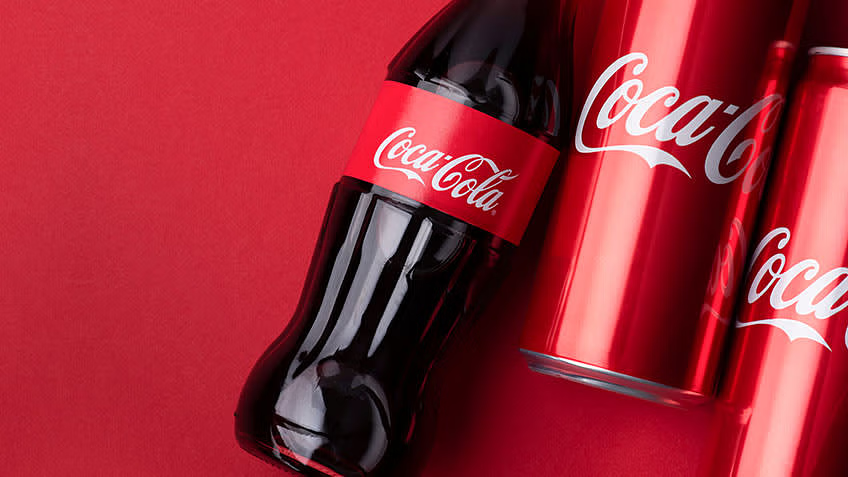 Coca-Cola brand design on bottle and cans.
Coca-Cola brand design on bottle and cans.