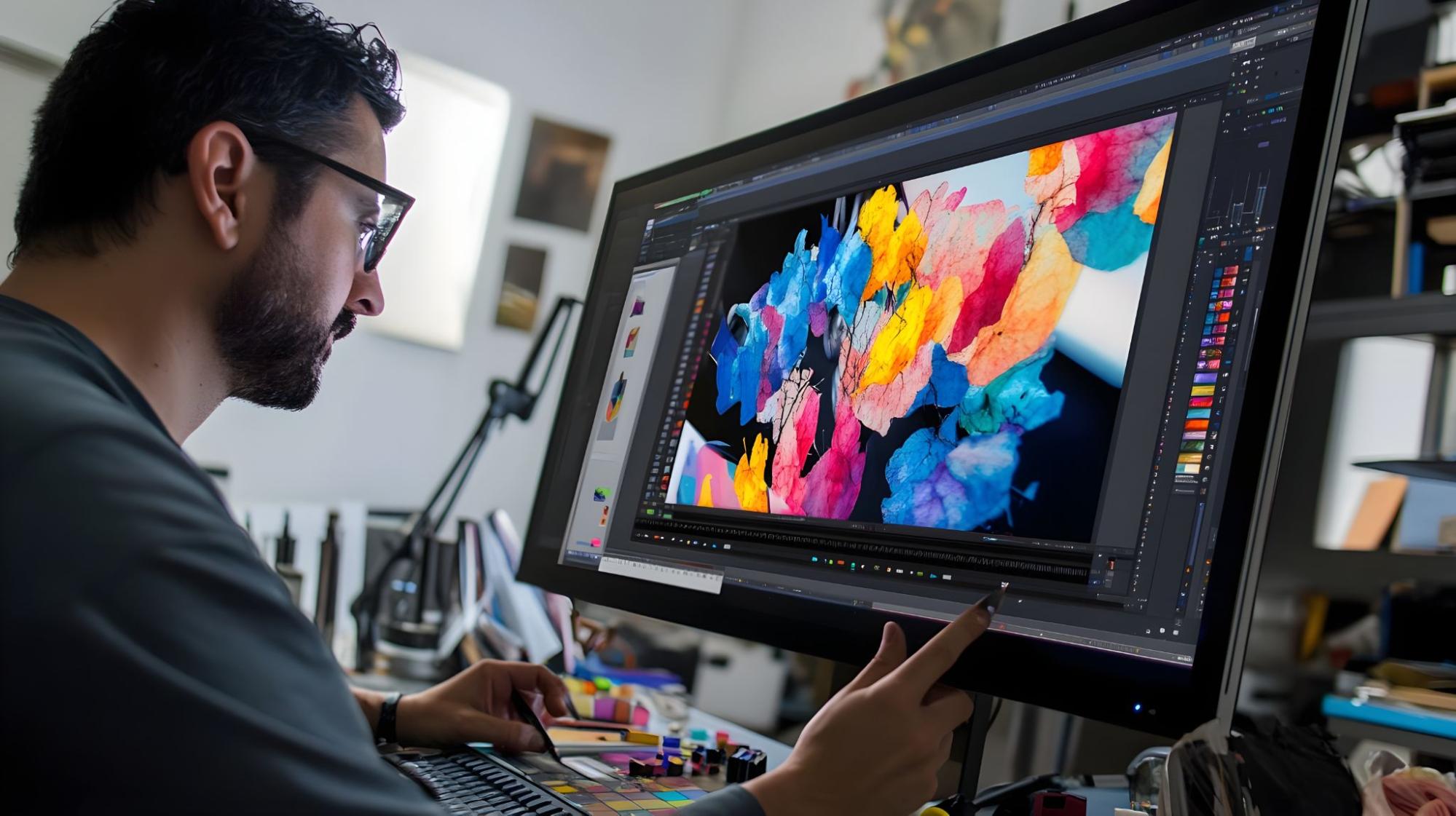 A graphic designer working with RGB color model