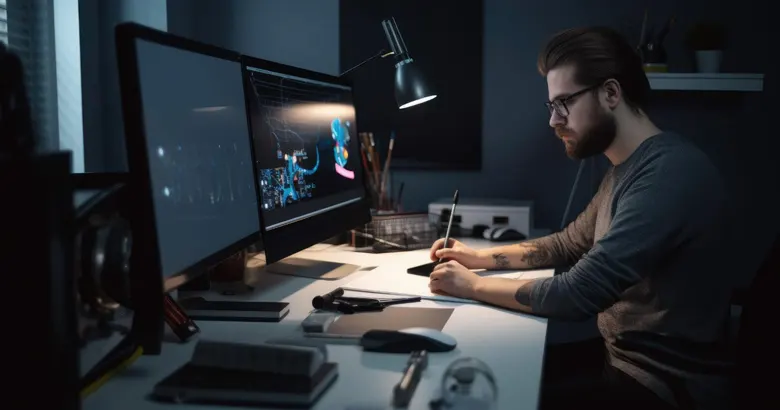 Picture of a graphic designer working on vector graphics.