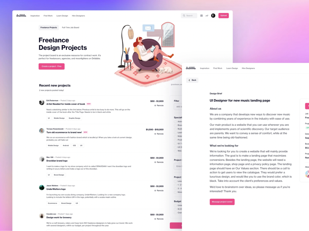 Dribble is a freelance graphic design platform
