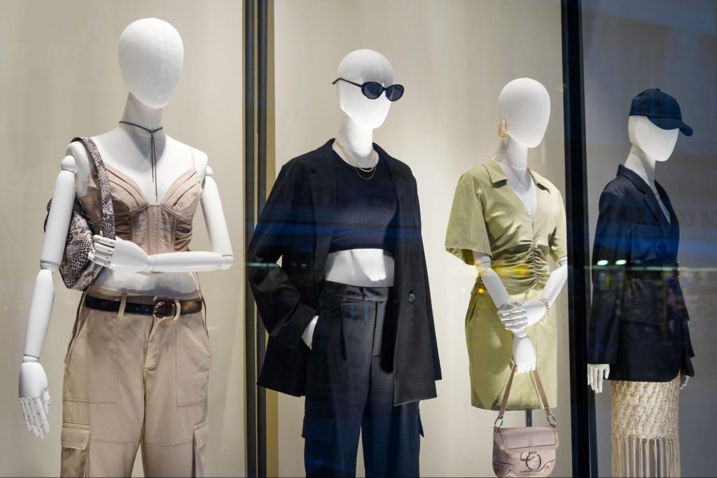 Mannequins set up as part of visual merchandising Mannequins set up as part of visual merchandising
