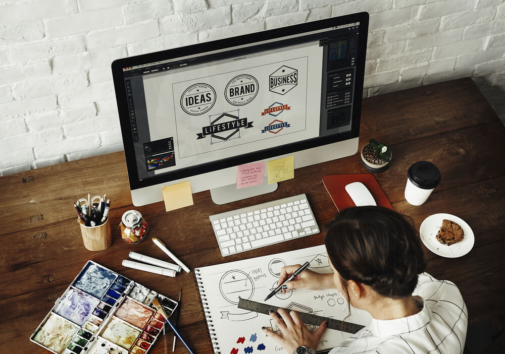 graphic design app interface on a screen, displaying design elements.