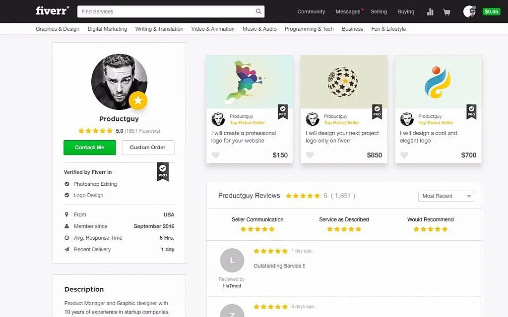 A snapshot of Fiverr
