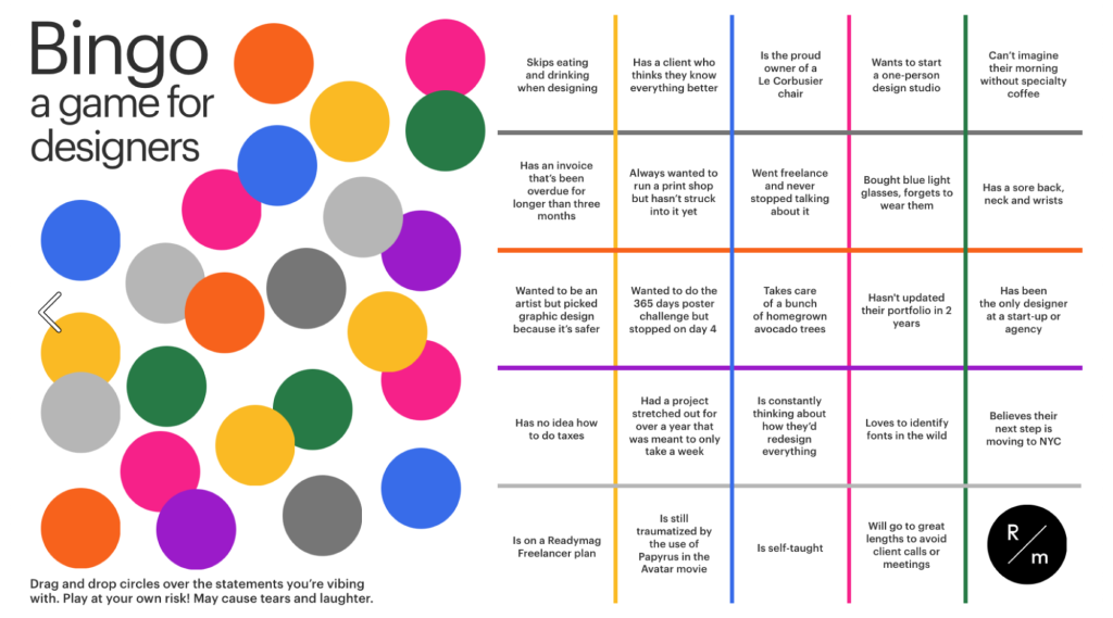 Image showcasing a bingo game designed for designers.
Image showcasing a bingo game designed for designers.