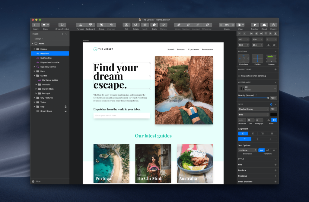 A graphic design app screen with a website design.
