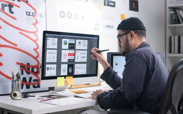 A freelance graphic designer designing a logo