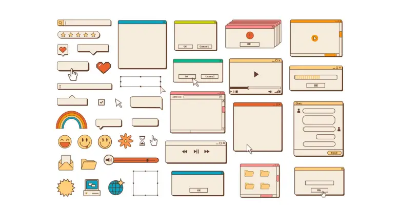 Picture of a retro UI elements for a design system