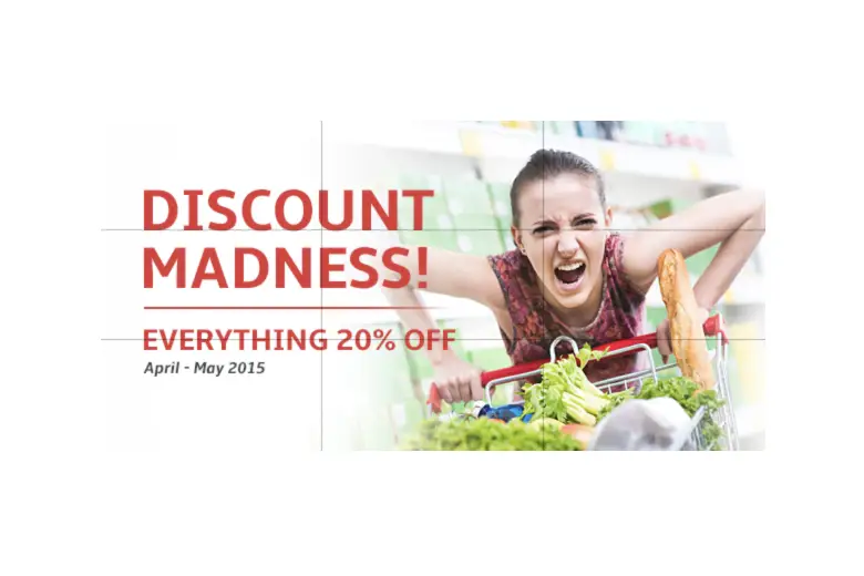 Picture of nine equal-sized squares on a discount flyer.