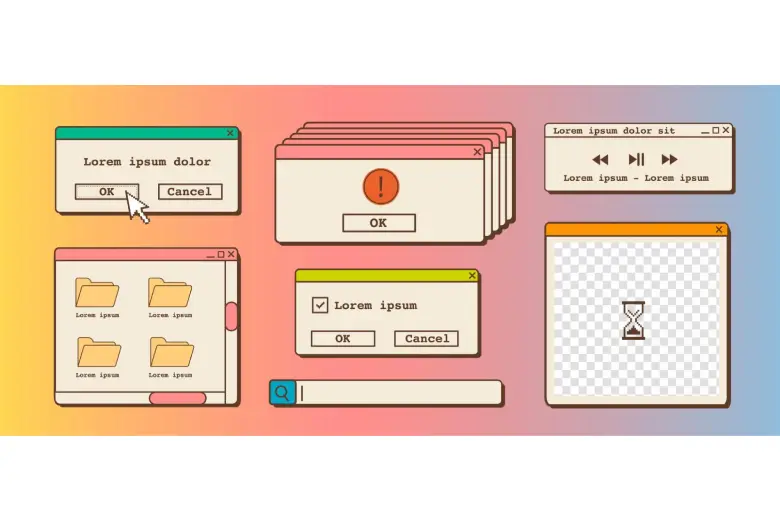 A retro design system with 90s-inspired windows, buttons, and icons. A retro design system with 90s-inspired windows, buttons, and icons.