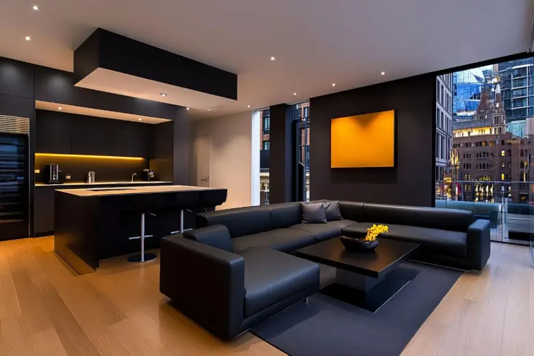 Interior design with black monochromatic color scheme Interior design with black monochromatic color scheme