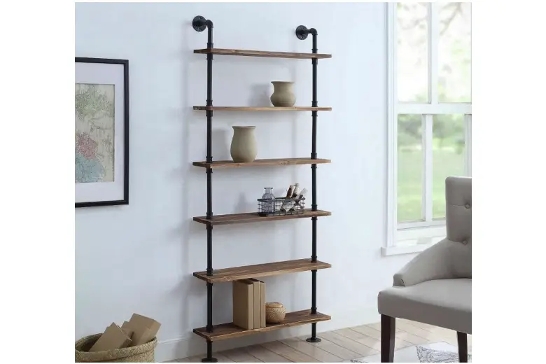 Eco-friendly industrial pipe shelving.
Eco-friendly industrial pipe shelving.