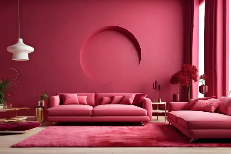 A living room with pink monochromatic color scheme A living room with pink monochromatic color scheme