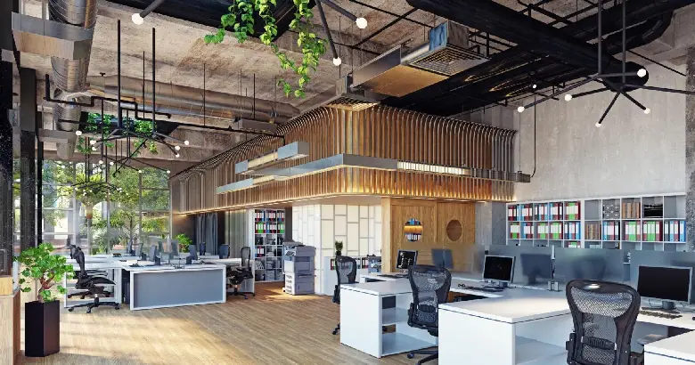 Office setup with commercial interior design.