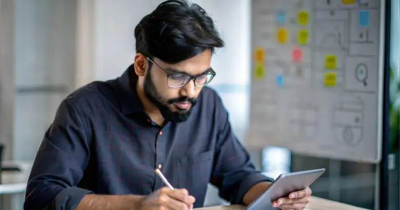 A designer working on a typographic logo