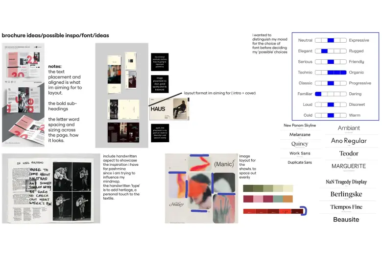 Brochure and font ideas for the project.
